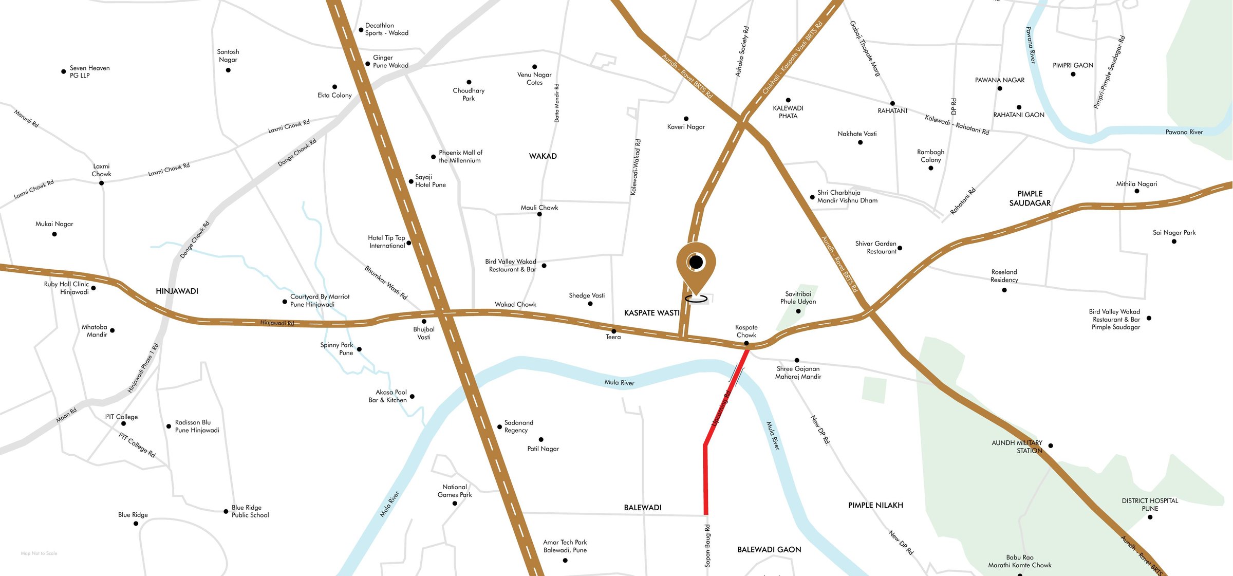 Location map of Austin Aurus in Kaspate Wasti, Wakad, Pune